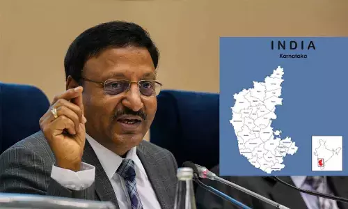 Chief Election Commissioner Rajiv Kumar during a press conference for the announcement of the schedule of Karnataka Legislative Assembly elections, in New Delhi on Wednesday