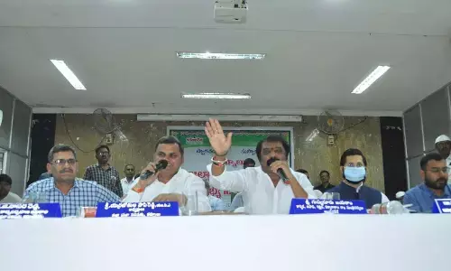 Minister for Labour Gummanur Jayaram addressing the general body meeting at Zilla Parishad meeting hall in Kurnool on Wednesday. ZP Chairman Yerrabothula Papi Reddy and Nandyal District Collector Dr Manazir Jilani Samoon are also seen.