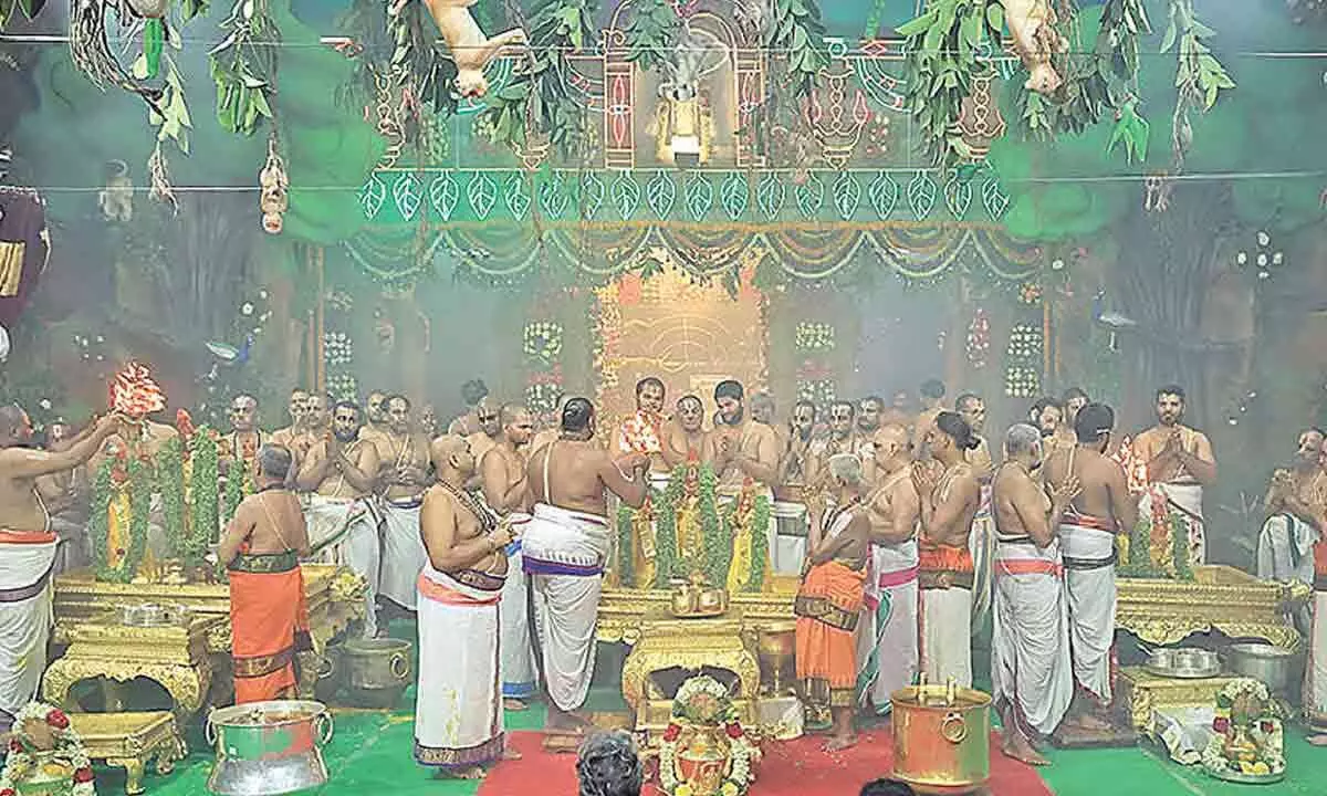 Snapana Tirumanjanam being held as part of Vasanthosavams in Tirumala on Wednesday