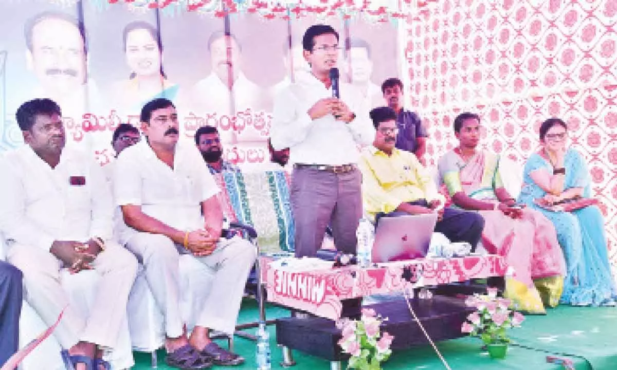 District Collector AS Dinesh Kumar speaking after inaugurating the YSR Village Clinic at Gundamala village on Thursday
