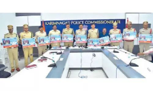 Commissioner of Police L Subbarayudu others released a publicity poster of job fair in Karimnagar on Thursday.