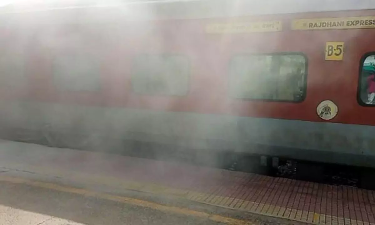 Rajadhani express train escapes danger after loco pilot notices smoke from wheels at Kavali