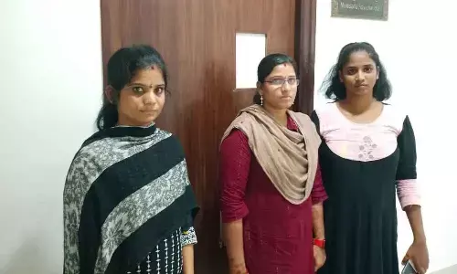 Vimukti, State-level forum, secretary Pushpa, president Apoorva and member Mounika after  submitting a representation to Principal Secretary of Women and Child Welfare M Ravichandra at the Secretariat in Velagapudi on Monday