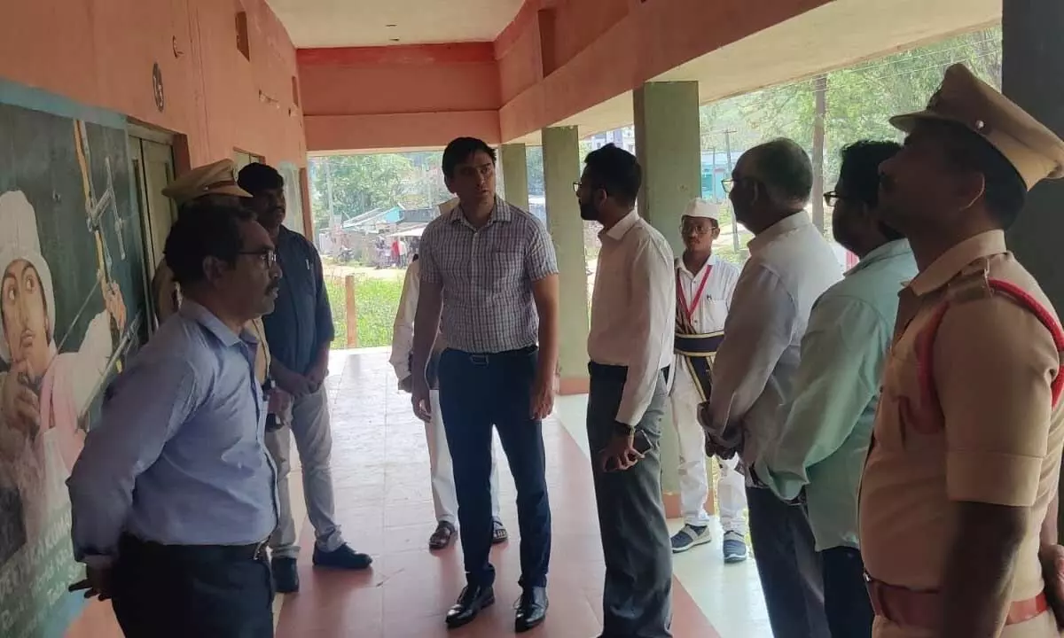 District Collector Sumeet Kumar inspecting the Archery Training building in Paderu on Tuesday