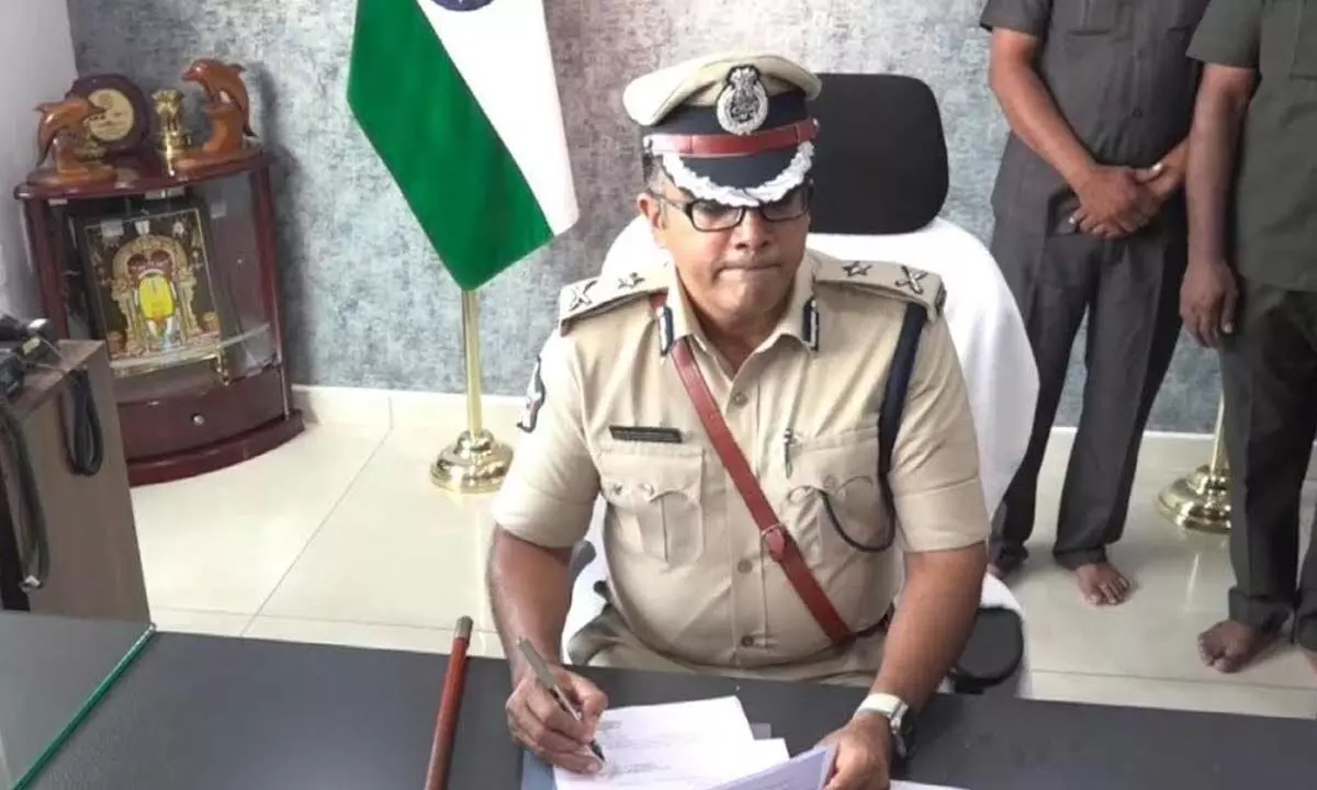 C M Trivikram Varma taking charge as the new Police Commissioner of Visakhapatnam city on Wednesday