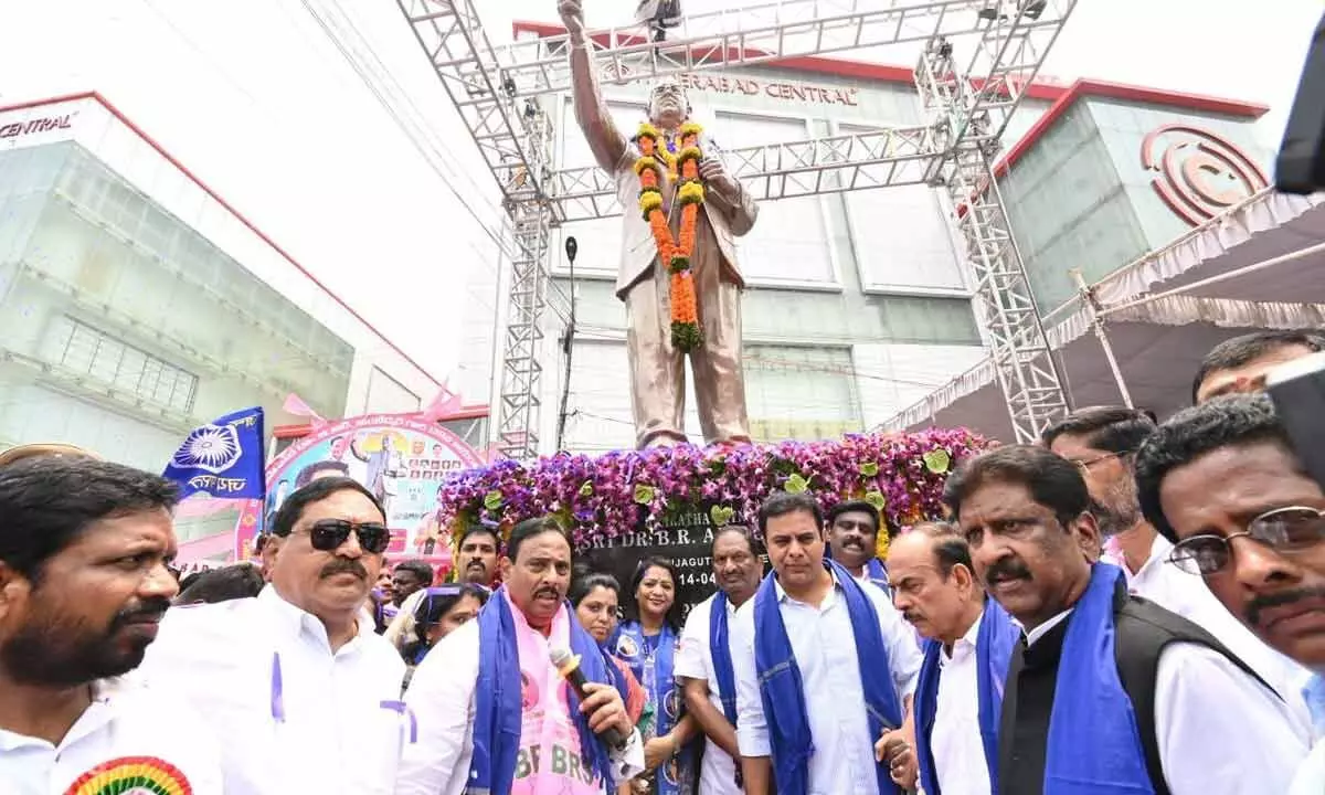 KTR unveils Ambedkar statue at Punjagutta Circle