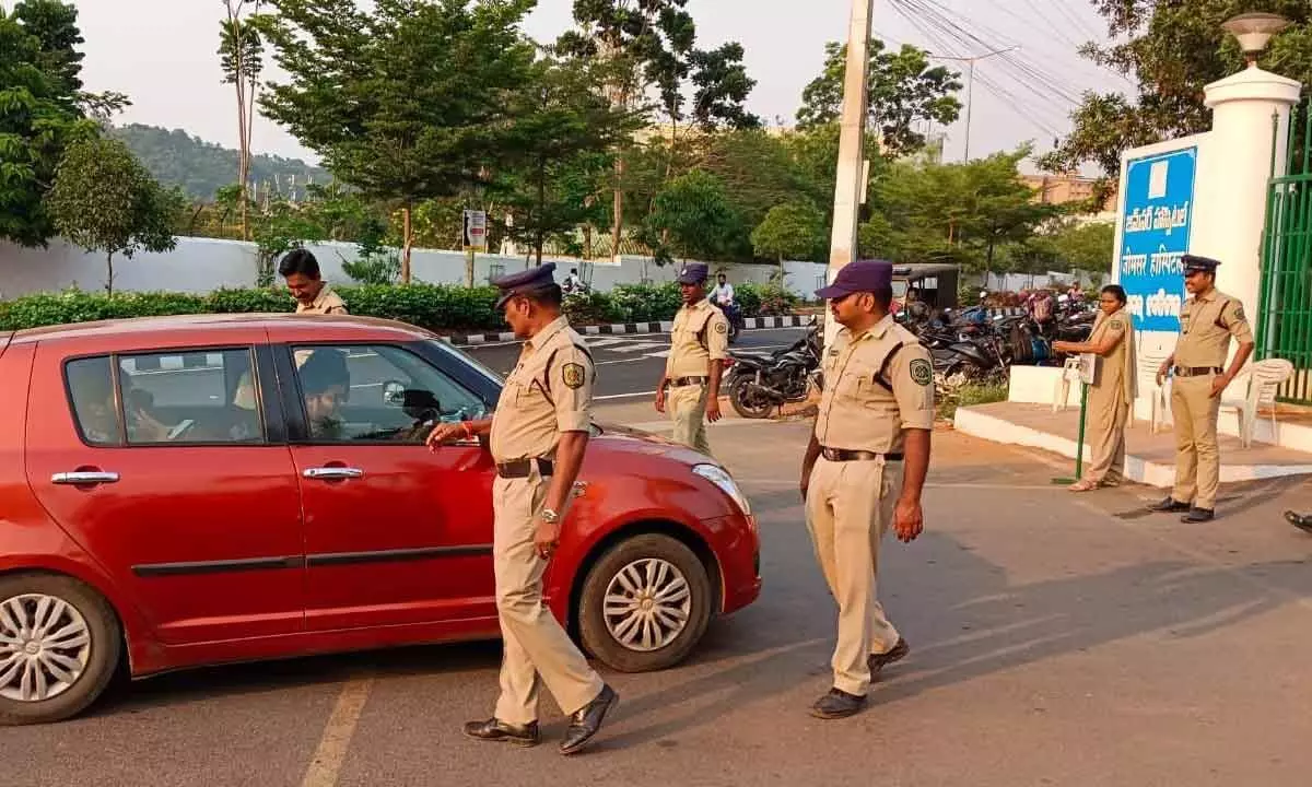 Huge posse of police personnel deployed at GITAM in Visakhapatnam on Friday