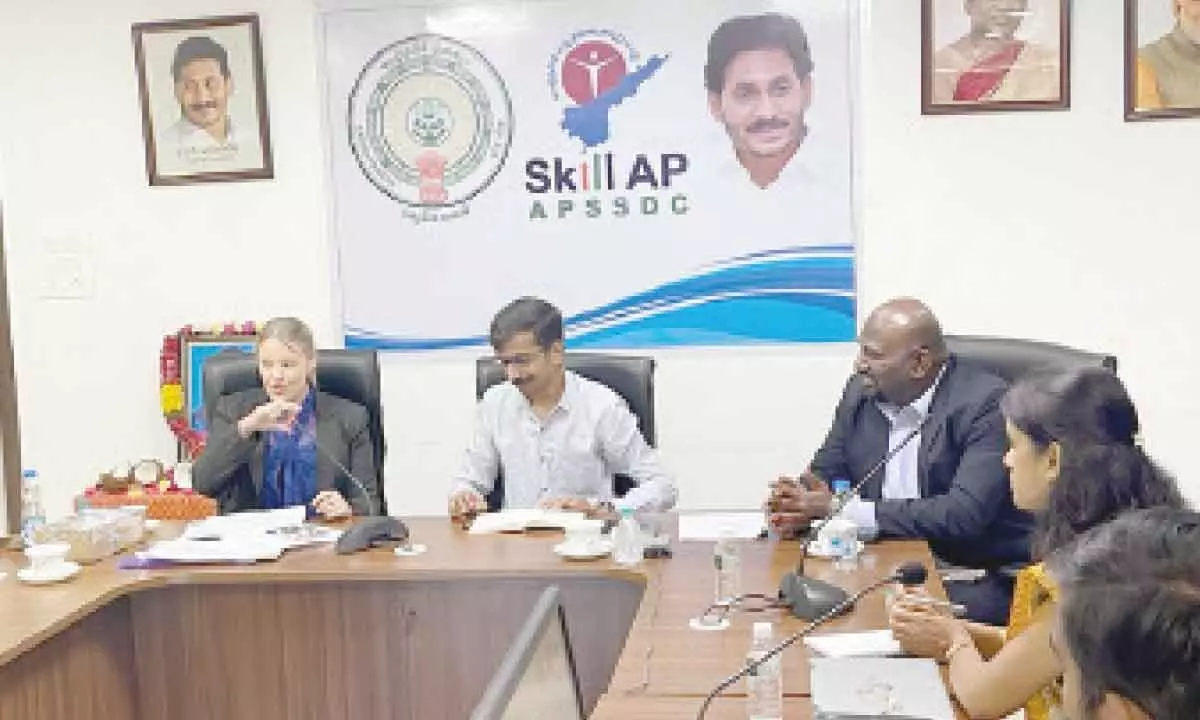 AP State Skill Development Corporation MD Dr Vinod Kumar holding a meeting with Western Australian Technical & Vocational Education Training team in Vijayawada on Friday
