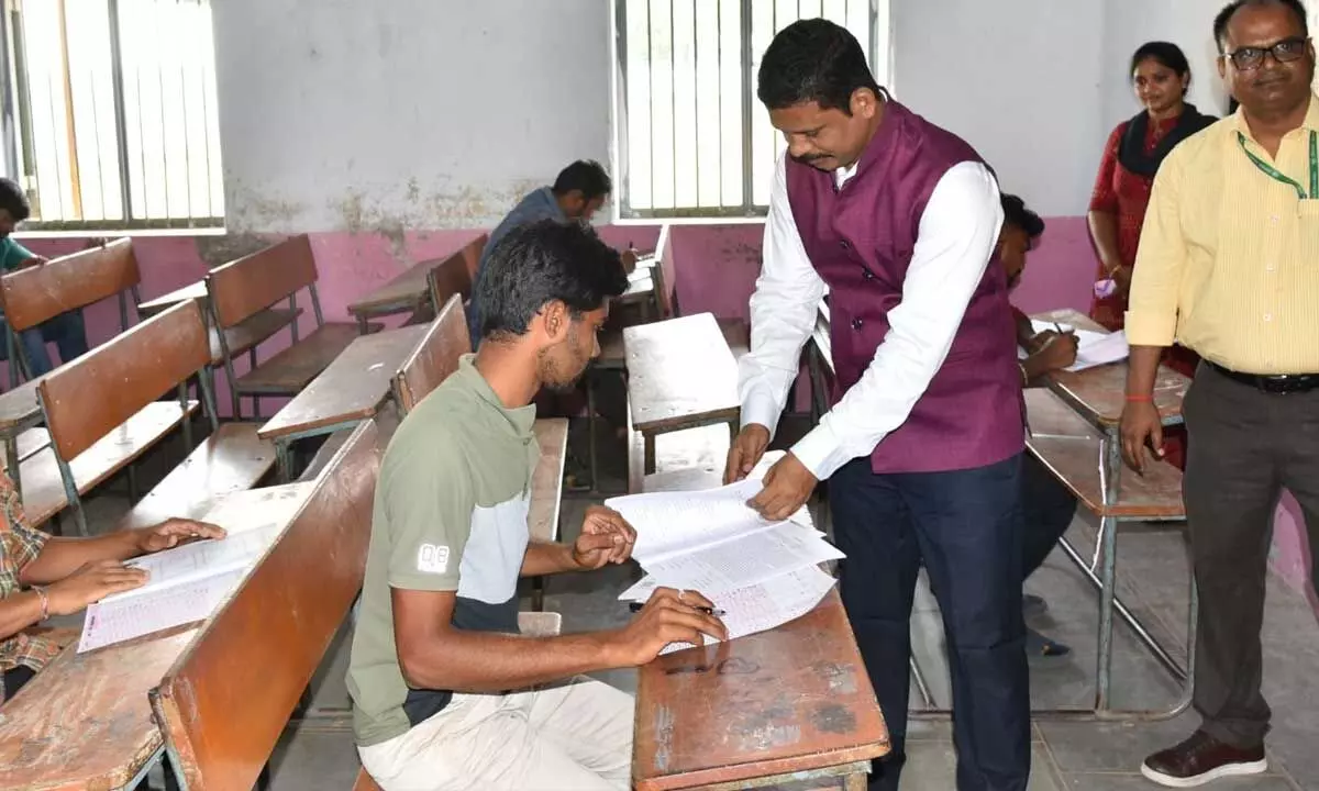District Collector S Dilli Rao inspecting the National Defence Academy examination centre in Vijayawada on Sunday