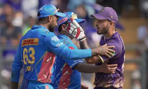 Mumbai: Kolkata Knight Riders’ Nitish Rana leaves the field after his dismissal during the IPL match against Mumbai Indians at Wankhede Stadium, in Mumbai on Sunday
