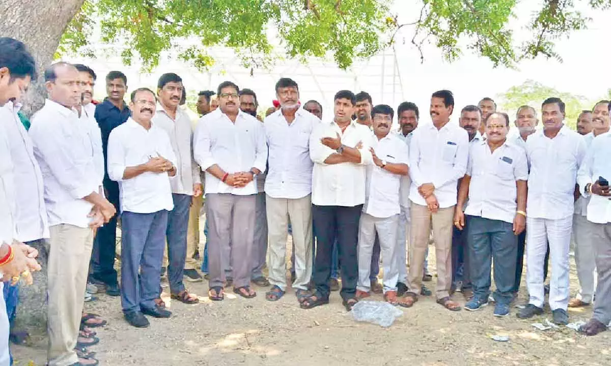 TDP leaders from Prakasam district inspecting arrangements for party chief Chandrababu Naidu’s tour, in Markapuram on Sunday