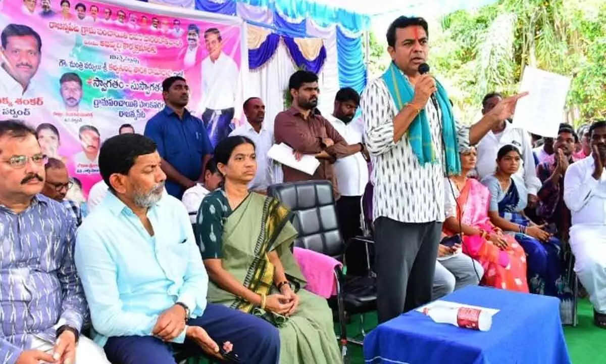 IT Minister K Taraka Rama Rao speaking at a meeting in Ellareddypet mandal in Sircilla  district on Monday