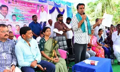 IT Minister K Taraka Rama Rao speaking at a meeting in Ellareddypet mandal in Sircilla  district on Monday