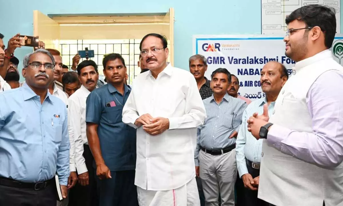 Former vice-president Venkaiah Naidu at GMR foundation in Rajam of Vizianagaram district on Tuesday