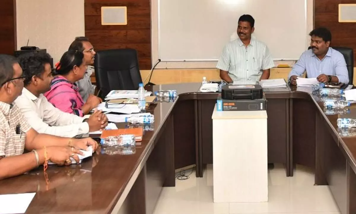 NTR district Collector S Dilli Rao convening a meeting on Rabi paddy procurement at the Collectorate in Vijayawada on Tuesday