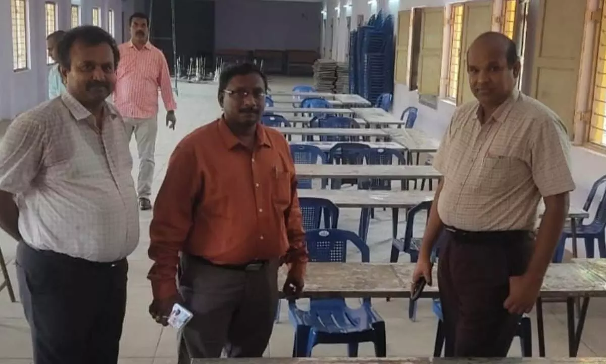 Director of Government Examinations D Devanand Reddy inspecting arrangements at SSC Public Examinations spot valuation centre at Bishop Azariah High School in Vijayawada on Tuesday