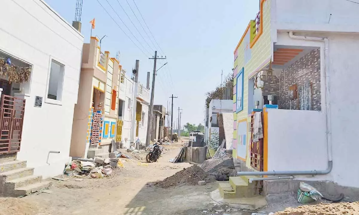 Houses under construction at YSR Jagananna Colony in Chimakurthy of Prakasam district