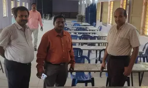 Director of Government Examinations D Devanand Reddy inspecting arrangements at SSC Public Examinations spot valuation centre at Bishop Azariah High School in Vijayawada on Tuesday