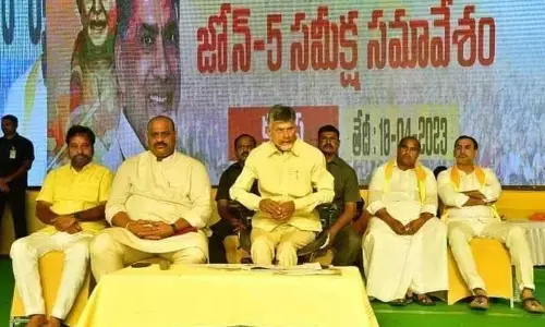 TDP national president N Chandrababu Naidu addressing party’s zone-5 meeting in Kadapa on Tuesday