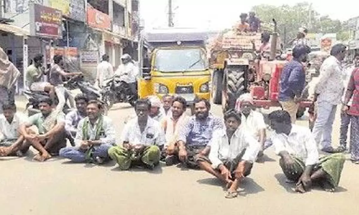 Farmers staging a dharna in Gokavaram on Wednesday