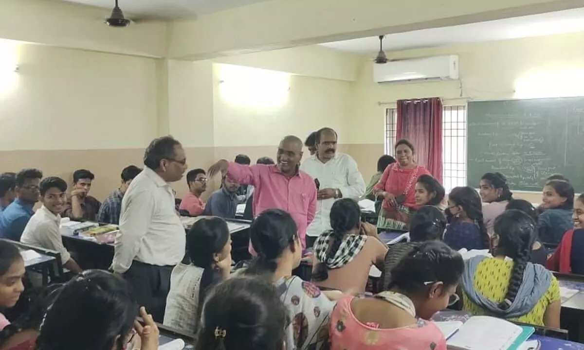 Andhra Pradesh State Commission for Protection of Child Rights and District Child Welfare officials at a junior college during their visit in Visakhapatnam