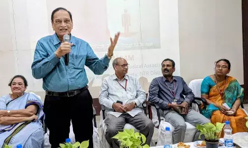 Noted physician Dr G Samaram addressing a workshop on women empowerment at SRKR Engineering College  in Bhimavaram on Wednesday