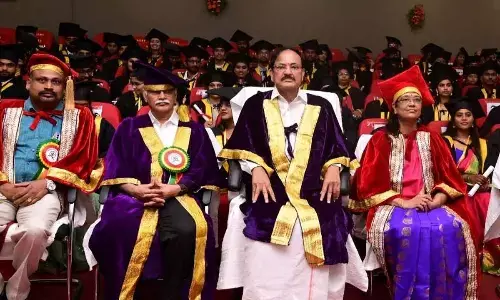 Former vice-president M Venkaiah Naidu (centre) along with GEMS and KIMS CMD and college heads at GEMS hospital in Srikakulam on Wednesday