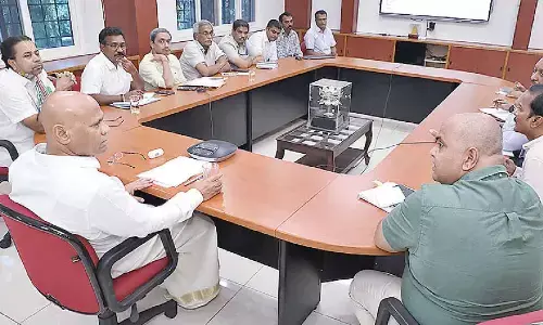 TTD EO A V Dharma Reddy holds a review on delivery of luggage of pedestrians at  Tirumala on Wednesday