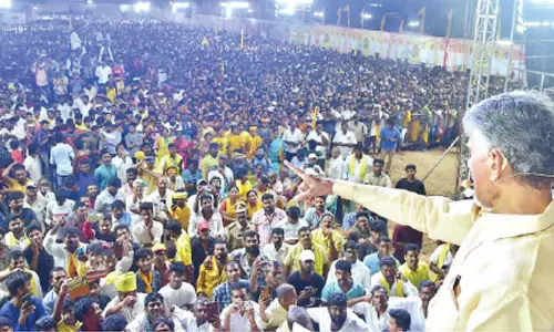 TDP national president N Chandrababu Naidu addressing a public gathering at Gidddaluru in Prakasam district on Wednesday night