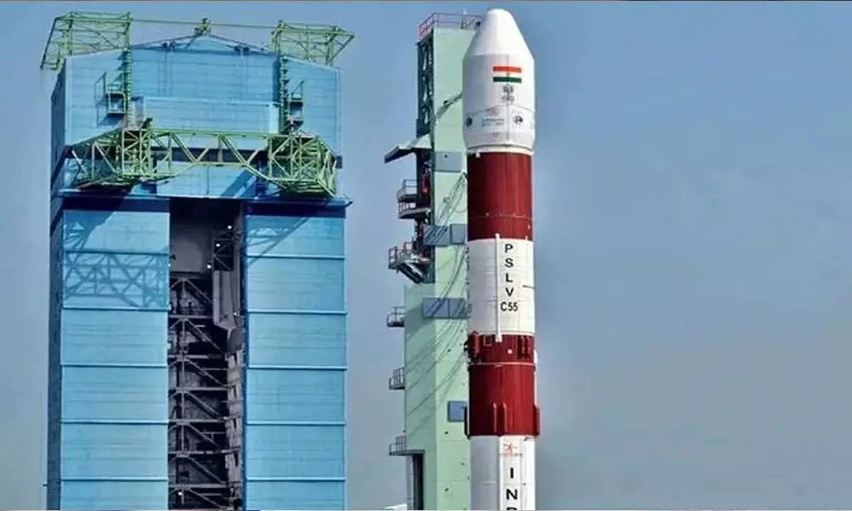 PSLV-C55 satellite launch vehicle from the first launch pad at the Satish Dhawan Space Center in Tirupati