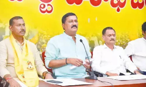 Former minister and north constituency MLA Ganta Srinivasa Rao addressing the media in Visakhapatnam on Friday