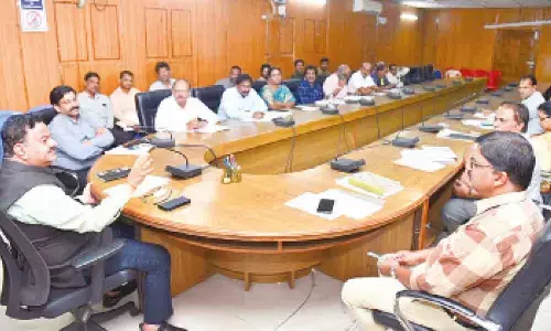 District Collector K Venkatarmana Reddy reviewing the CM cup tournament arrangements in Tirupati on Friday