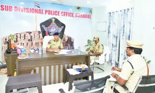 Kurnool Range DIG S Senthil Kumar inspecting the records at DSP office on Friday. SP G Krishna Kanth and DSP KV Mahesh are also seen.