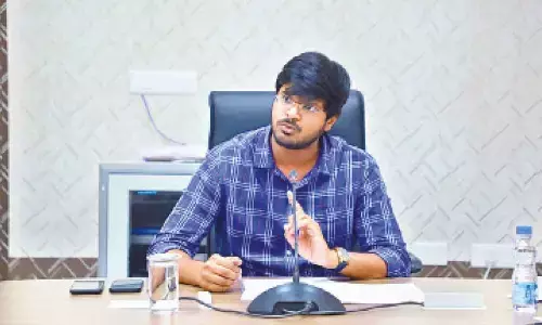 District Collector VP Gautham holding a meeting with officials in Khammam on Friday