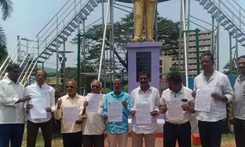 VDDUF leaders staging a protest on various issues of SCs and STs in Visakhapatnam on Sunday