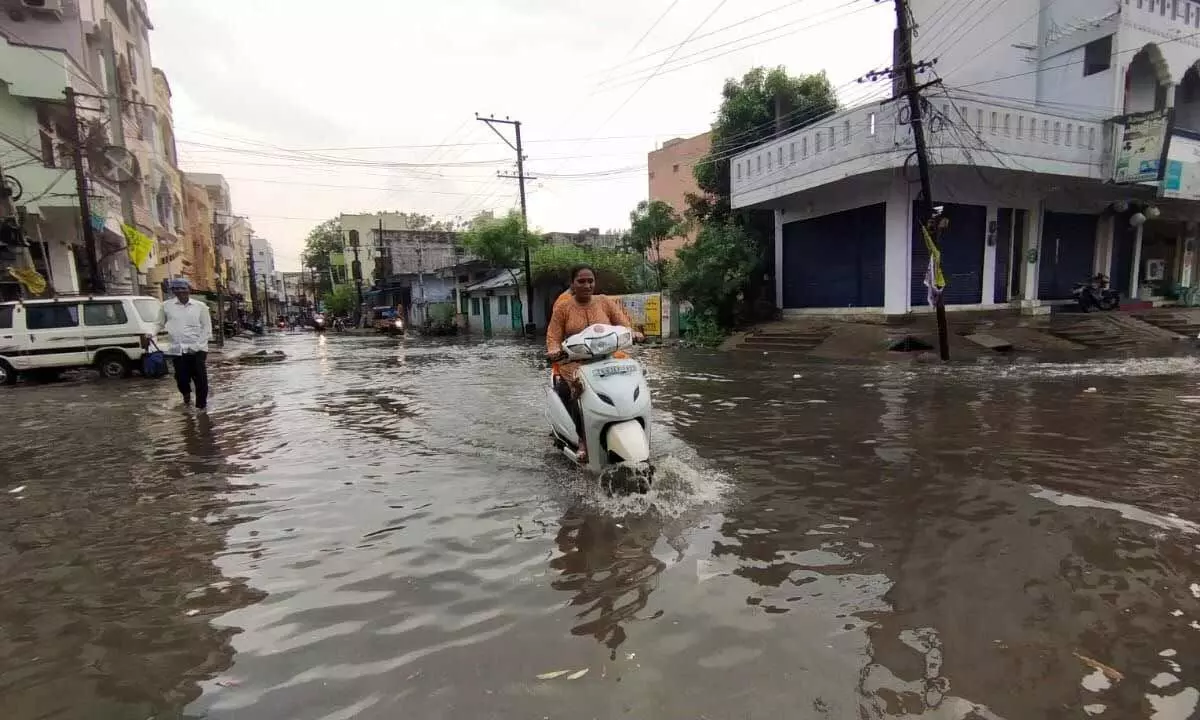 A waterlogged street in Enugulagadda colony in Hanumakonda on Sunday