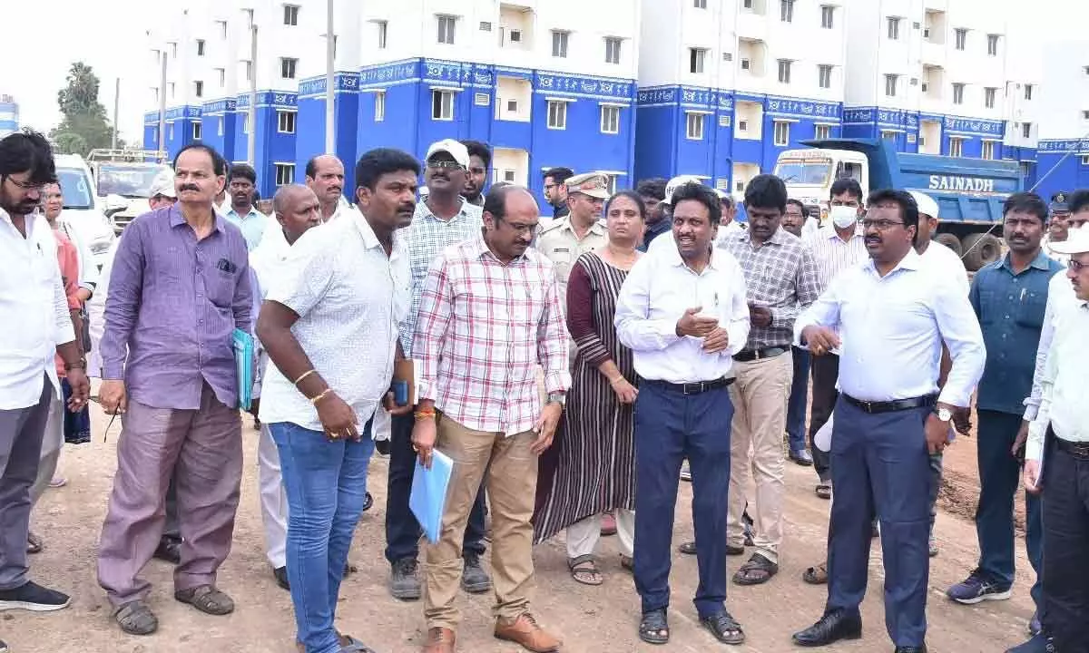 Krishna district Collector P Raja Babu inspecting TIDCO housing layout in Gudivada on Tuesday