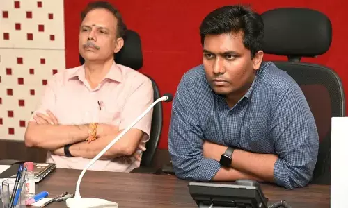 District Collector S Shan Mohan and Horticulture  Commissioner S Sridhar at the mango farmers meet in  Chittoor on Tuesday