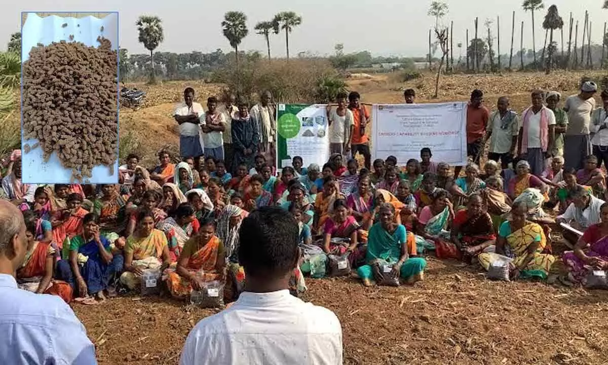 Farmers taking part in an awareness drive facilitated on organic compost pelletisation by GITAM