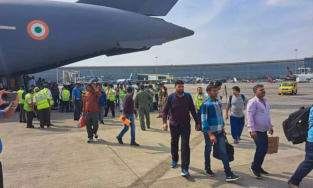 Indians evacuated from violence-hit Sudan under Operation Kaveri, upon their arrival in Mumbai on Thursday