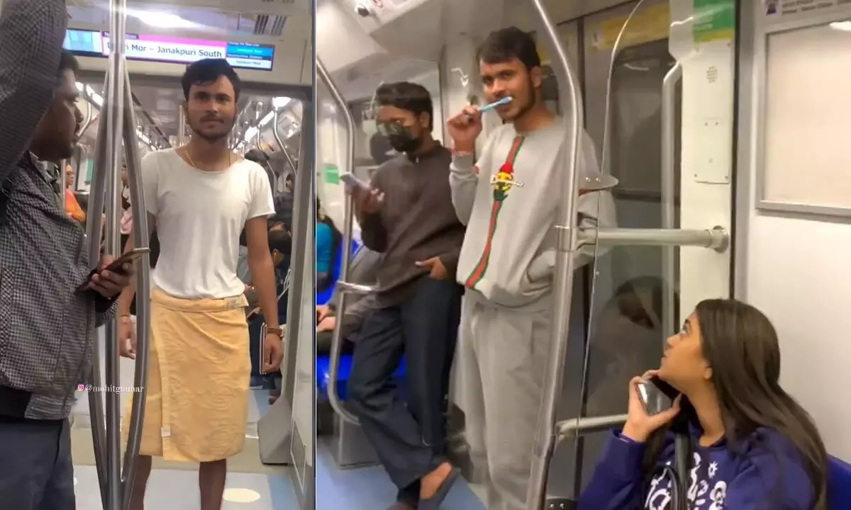 Man brushes teeth inside Delhi Metro train, video goes viral (Credit: Instagram @mohitgauhar)