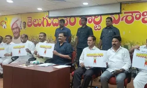 MLA Ganta Srinivasa Rao and other TDP leaders speaking to the media in Visakhapatnam on Sunday