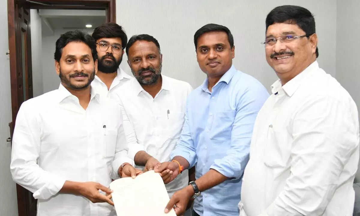Rajampet MP P Midhun Reddy along with Madanapalle MLA  M Nawaz Basha submitting a representation to Chief Minister  YS Jagan Mohan Reddy in Tadepalli on Tuesday