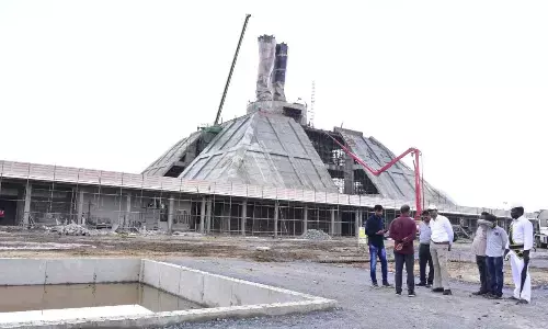 VMC Commissioner Swapnil Dinkar Pundkar inspecting Ambedkar Statue works in Vijayawada on Tuesday