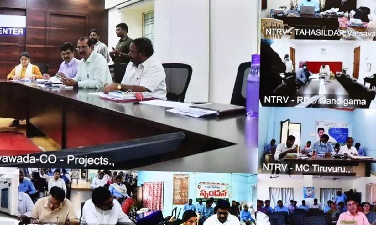 NTR district Collector S Dilli Rao at a video-conference from the Collectorate in Vijayawada on Wednesday