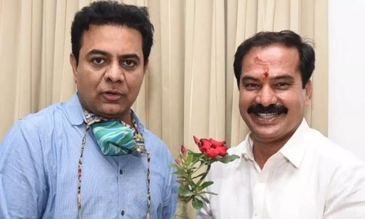 Chief Whip D Vinay Bhaskar with MA&UD Minister K T Rama Rao (File Pic)