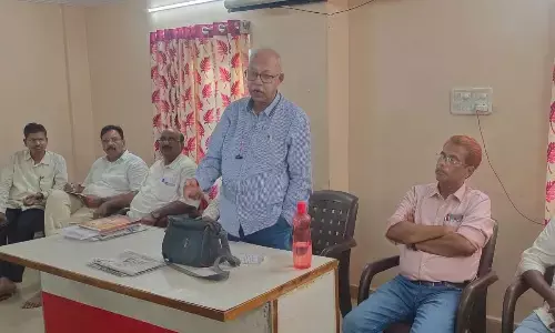 CITU national general secretary Tapan Sen speaking at a meeting in Visakhapatnam on Sunday