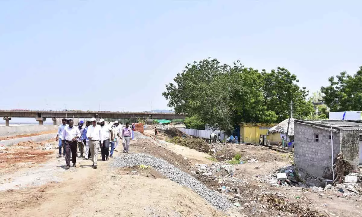 VMC  Commissioner Swapnil Dinkar Pundkar inspecting the ongoing works in Vijayawada on Tuesday