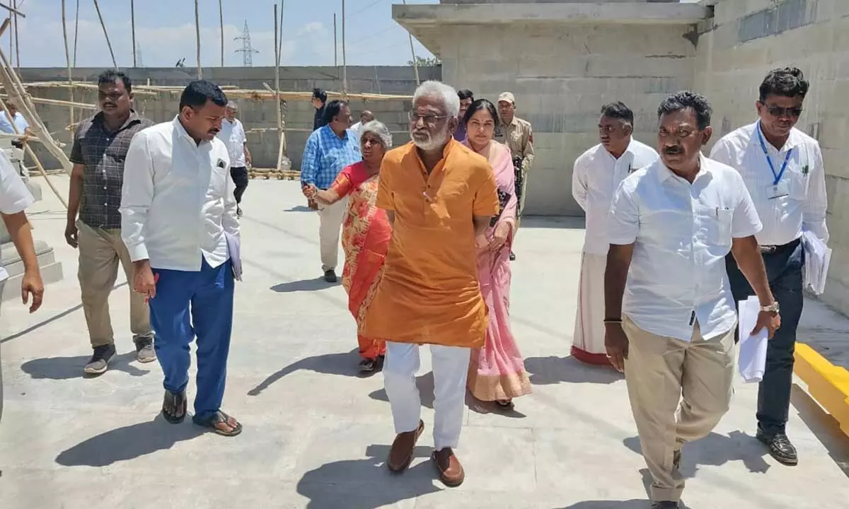 TTD  chairman Y V Subba Reddy along with officials inspecting the TTD temple in Jammu on Tuesday