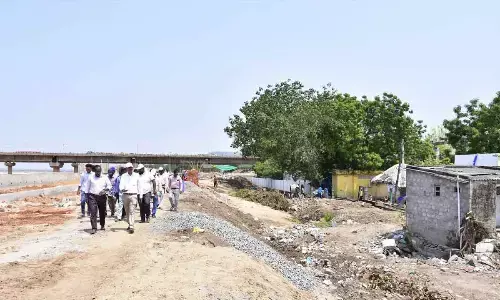 VMC  Commissioner Swapnil Dinkar Pundkar inspecting the ongoing works in Vijayawada on Tuesday